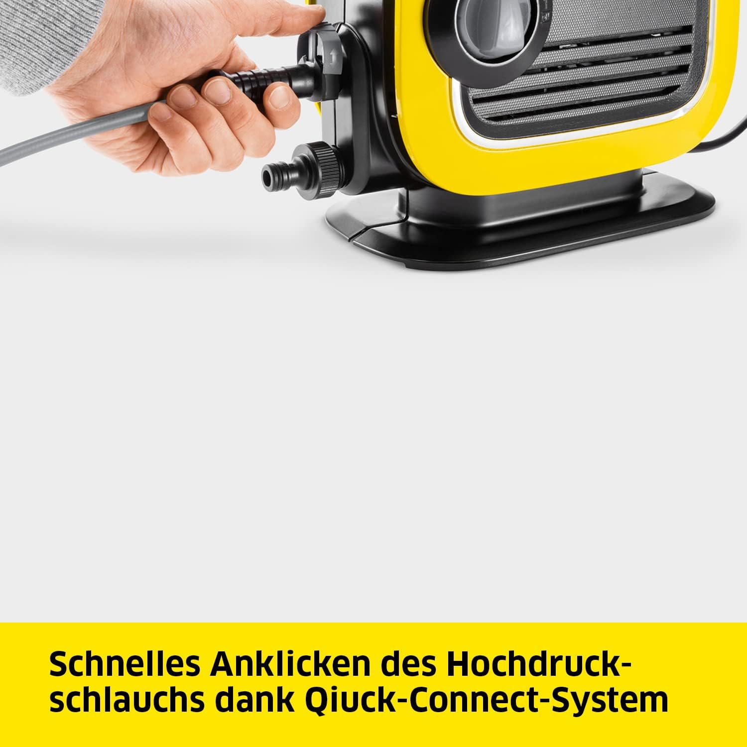 Idropulitrice Kärcher K Mini, leggera e compatta, pressione: max. 110 bar, portata: 360 l/h, superficie: 20 m²/h, peso: 3,93 kg, pistola ad alta pressione, ugello rotante mangia-sporco, lancia, filtro dell'acqua, nero, giallo
