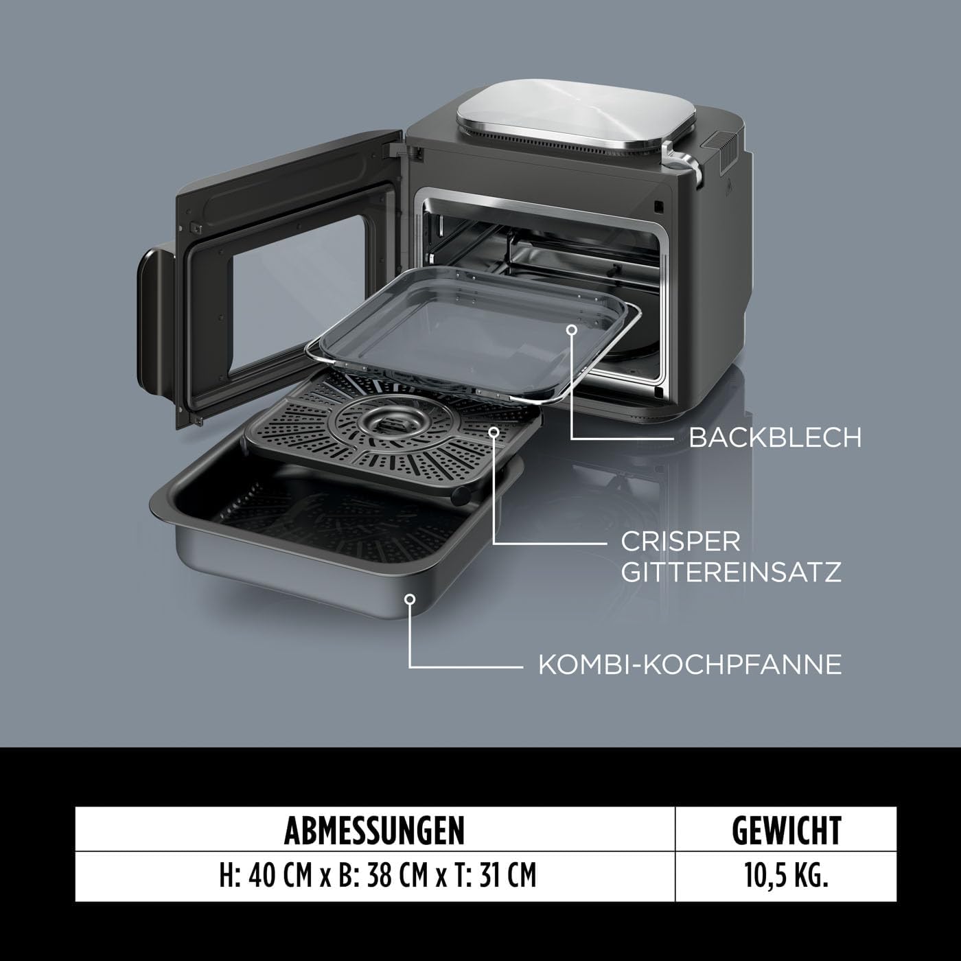 Ninja Combi 12-in-1 Multicooker, Forno e Friggitrice ad aria, 12 funzioni di cottura, Preparazione con Air Fryer e Grill in 15 min*, con teglia, padella, griglia, ricettario, Grigio, SFP700EU.
