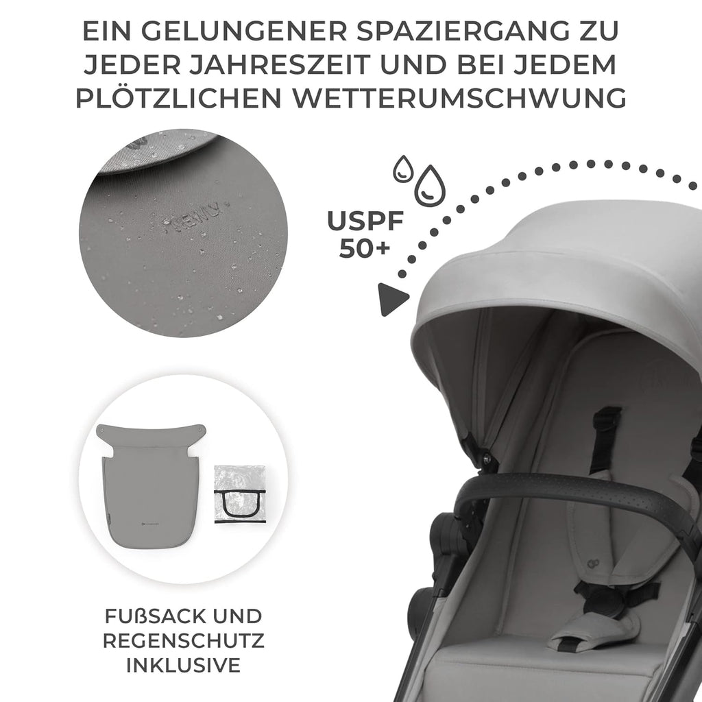 Kinderkraft NEWLY Kinderwagen 3 in 1, Komplettset bis 22 kg, Kindersitz I-Size 40-75 cm im set, Kombikinderwagen mit Fußsack, wasserfestes Verdeck mit UPF50+, Zusammenklappen, Liegeposition, Beige