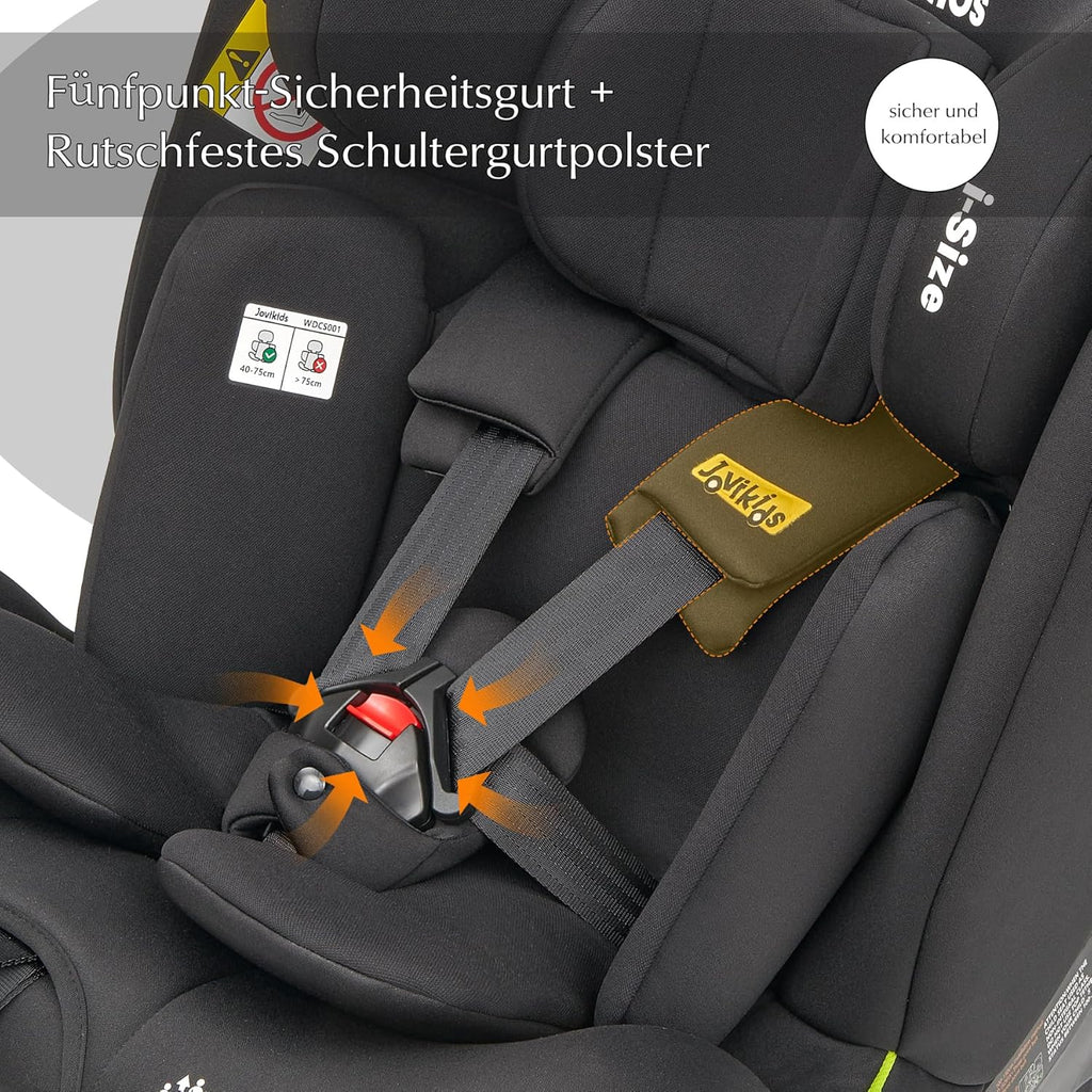 Jovikids 360° Drehbar Kindersitz mit ISOFIX und Ruheposition, i-Size(ECE R129) 40-150cm(0-36kg) Reboarder Baby Autositz, ab Geburt -12 Jahre (schwarz)