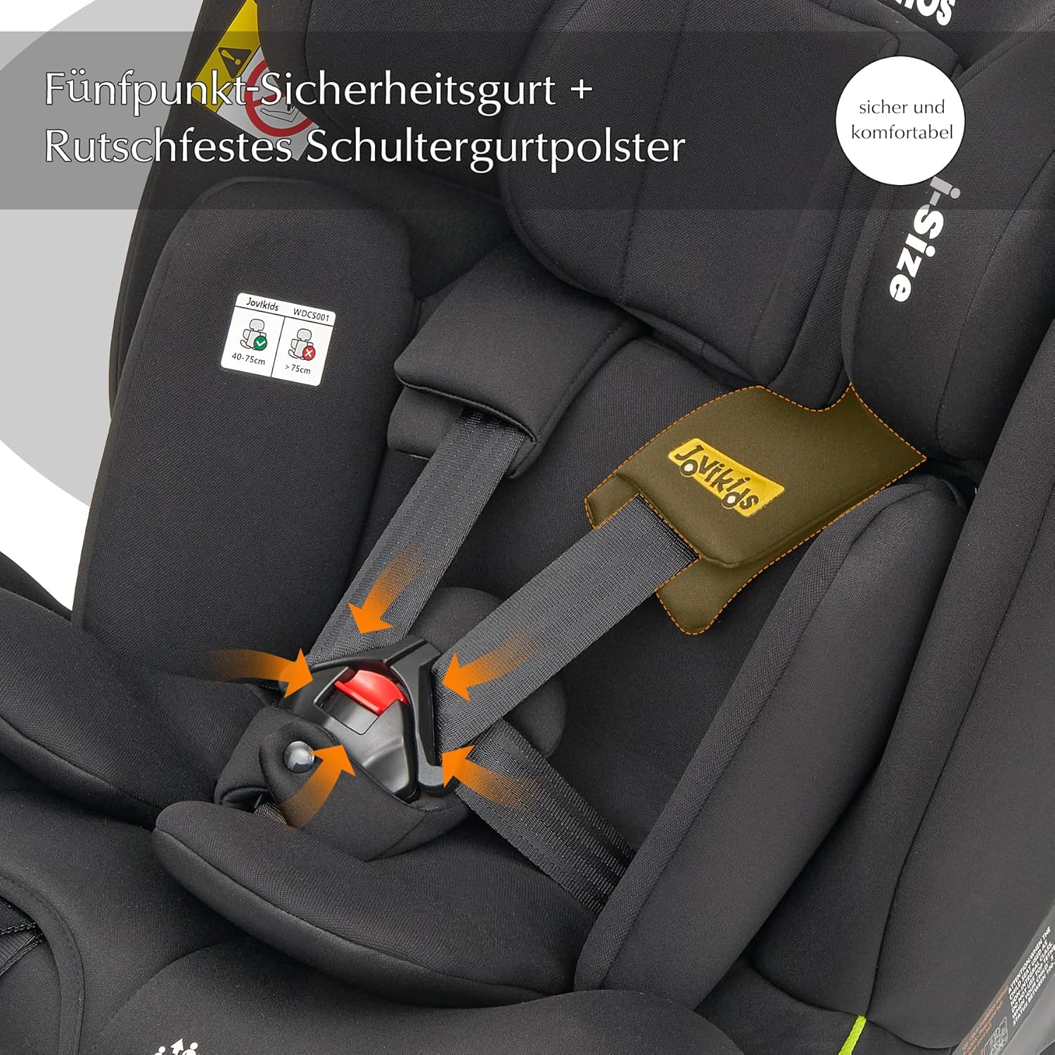 Jovikids 360° Drehbar Kindersitz mit ISOFIX und Ruheposition, i-Size(ECE R129) 40-150cm(0-36kg) Reboarder Baby Autositz, ab Geburt -12 Jahre (schwarz)