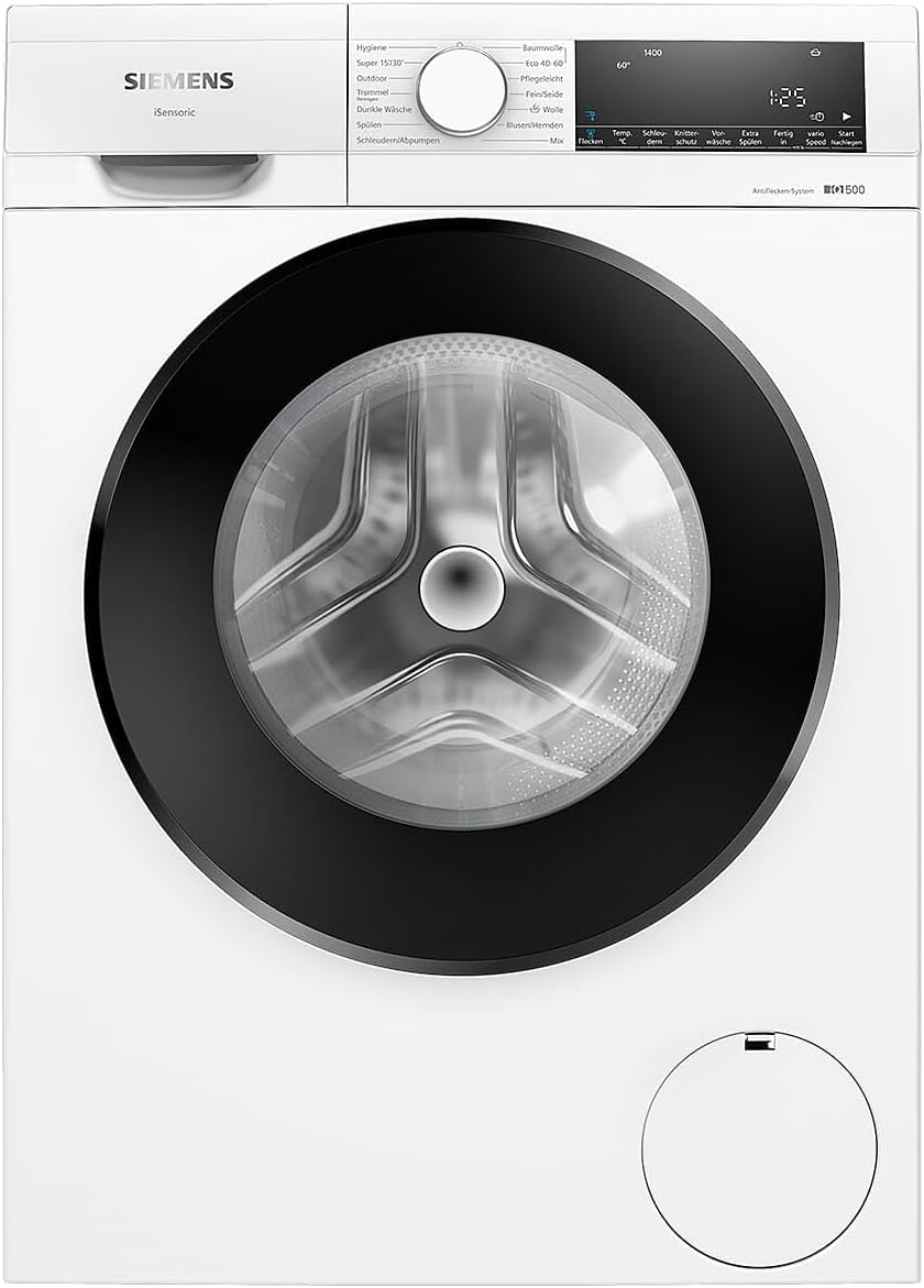 Siemens WM14N122 iQ300 Lavatrice / 7kg / D / 1400 giri/min / Programma Outdoor / Funzione varioSpeed / Funzione aggiungi bucato, Bianco/Nero