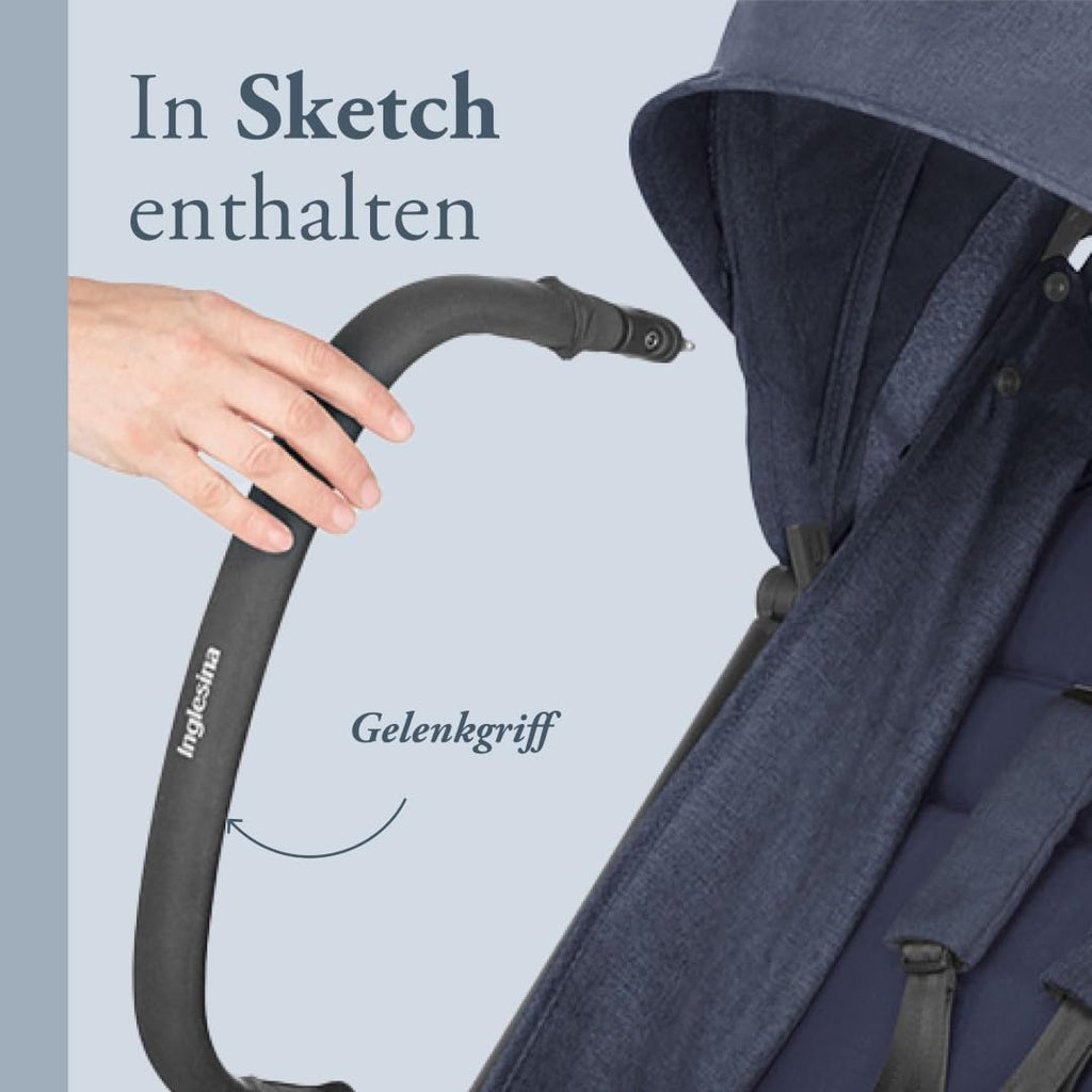 Inglesina Sketch Kinderwagen Leicht und Kompakt, Schwarz, Bequem, bis zu 17kg, Einhand-Faltung, UPF 50+