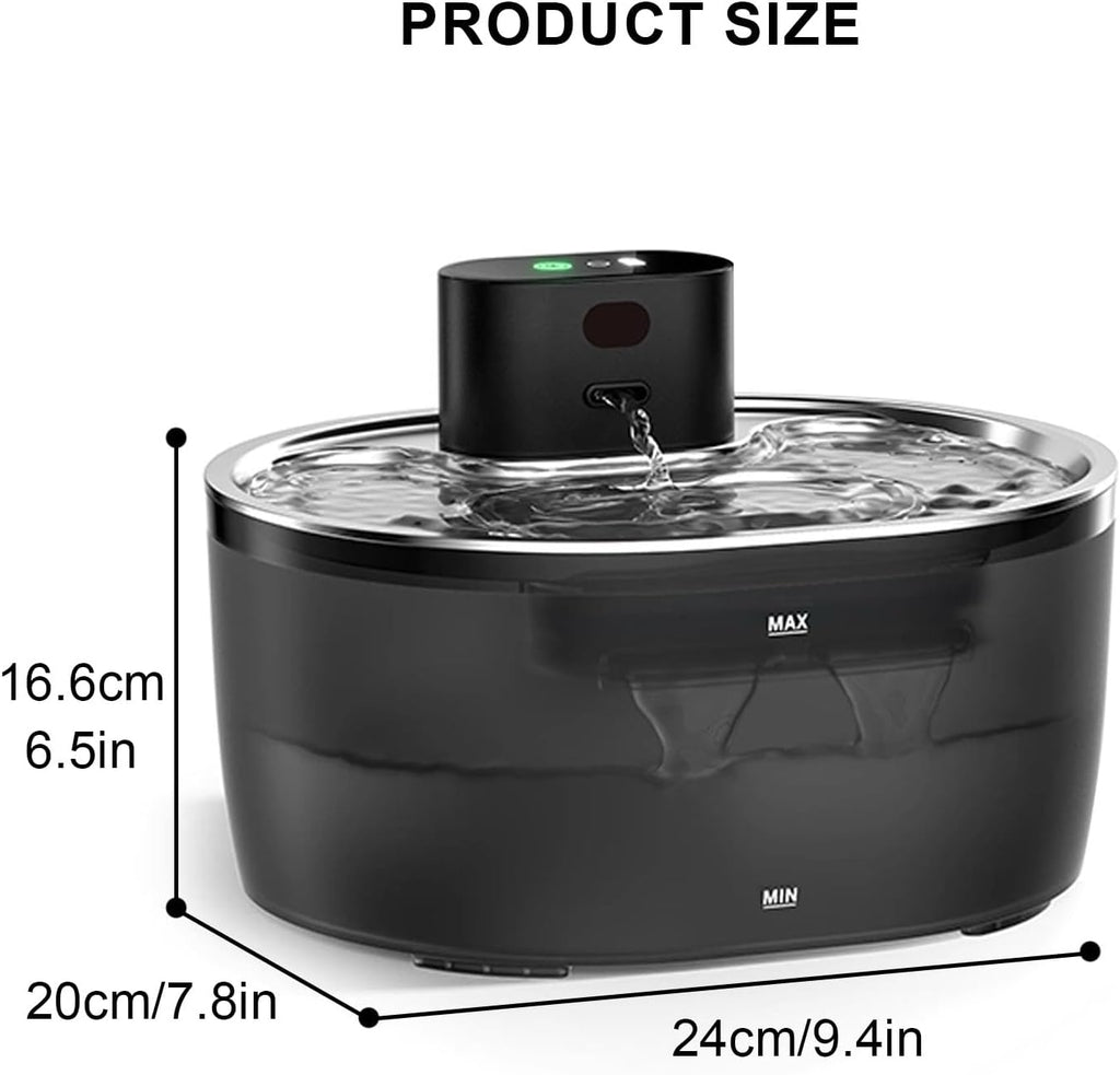 PJDDP Fontana per Gatti, Fontana per Acqua Potabile da 3,2L Senza Fili, Distributore di Acqua per Cani con Vassoio in Acciaio Inox, 20Db Estremamente Silenzioso, Fontana per Animali Domestici Facile da Pulire