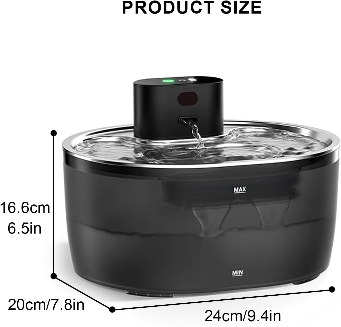 PJDDP Fontana per Gatti, Fontana per Acqua Potabile da 3,2L Senza Fili, Distributore di Acqua per Cani con Vassoio in Acciaio Inox, 20Db Estremamente Silenzioso, Fontana per Animali Domestici Facile da Pulire