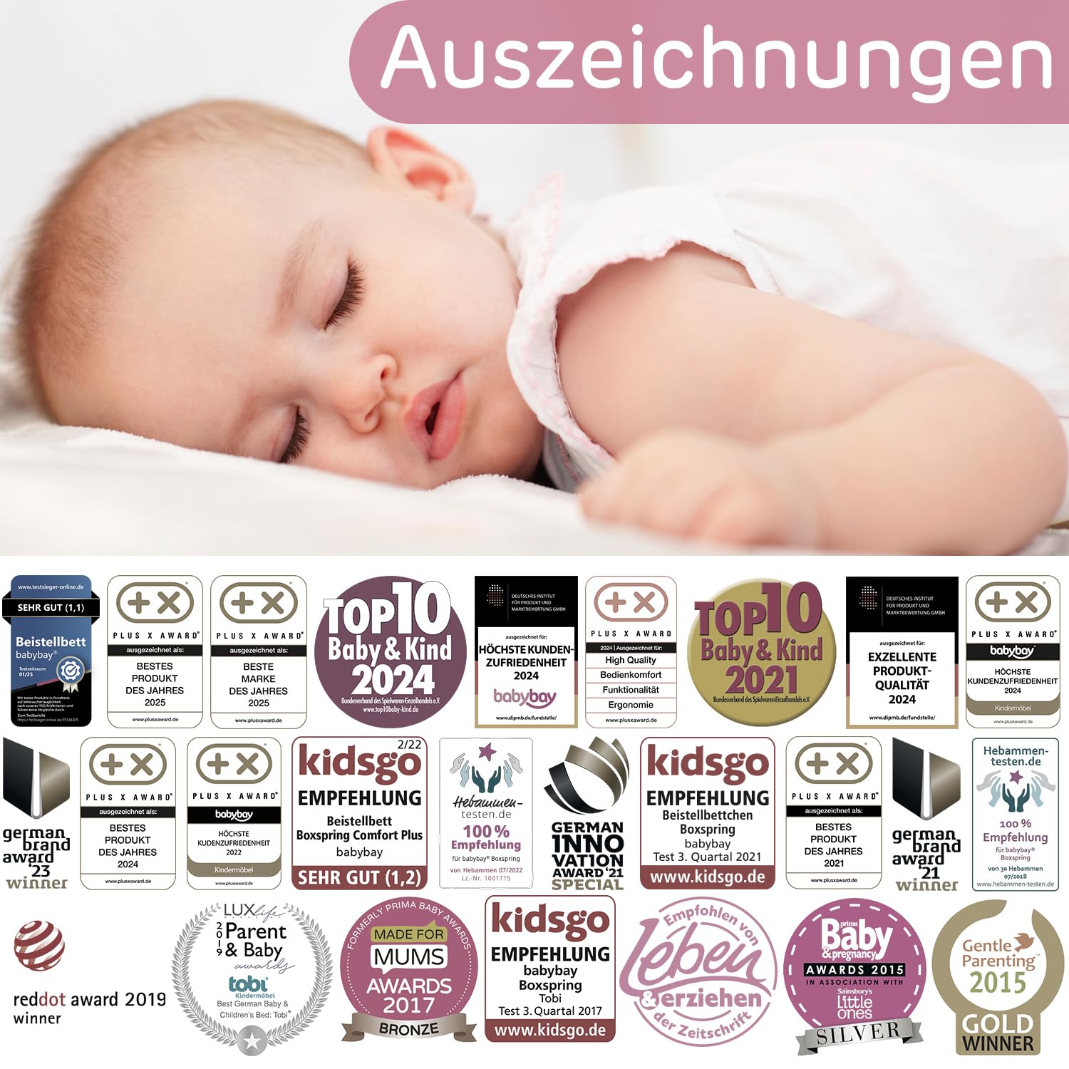 babybay Original Lettino da affiancare in massello di faggio / compatto e trasformabile / Altezza regolabile senza livelli preimpostati ed ecologico / Lettino evolutivo (laccato bianco) / Materasso incluso