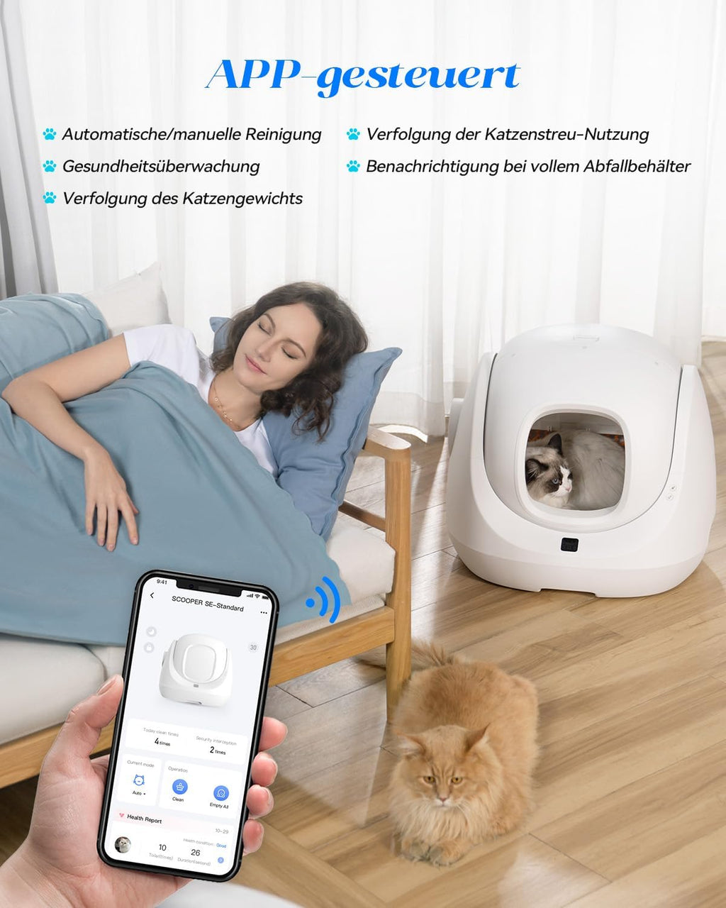 Catlink Baymax Lettiera autopulente, Monitoraggio della salute del tuo gatto, Adatta per gatti da 1,5 a 10 kg, per più gatti