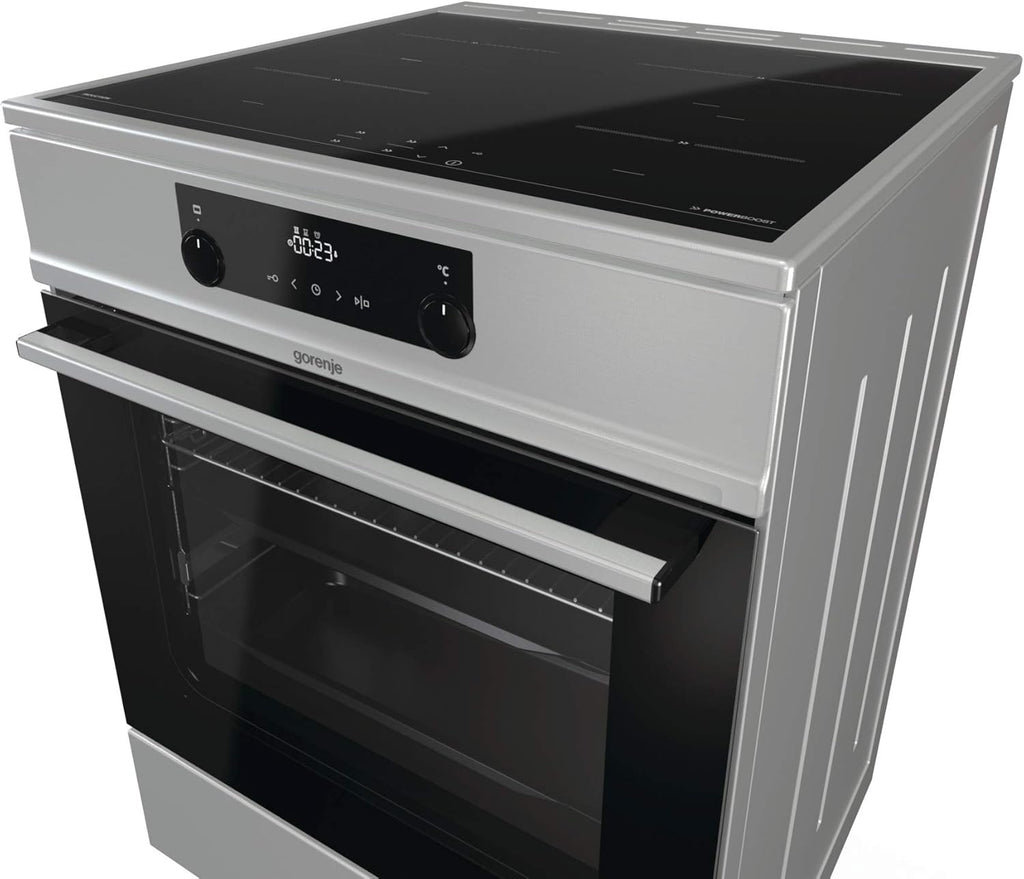 Gorenje GEIT5C61SPG Cucina indipendente con piano cottura a induzione, 50 cm, 70 litri, argento, PerfectGrill, AirFry, FrozenBake, Pizza Mode 300°C, AquaClean, Made in Europe, inox