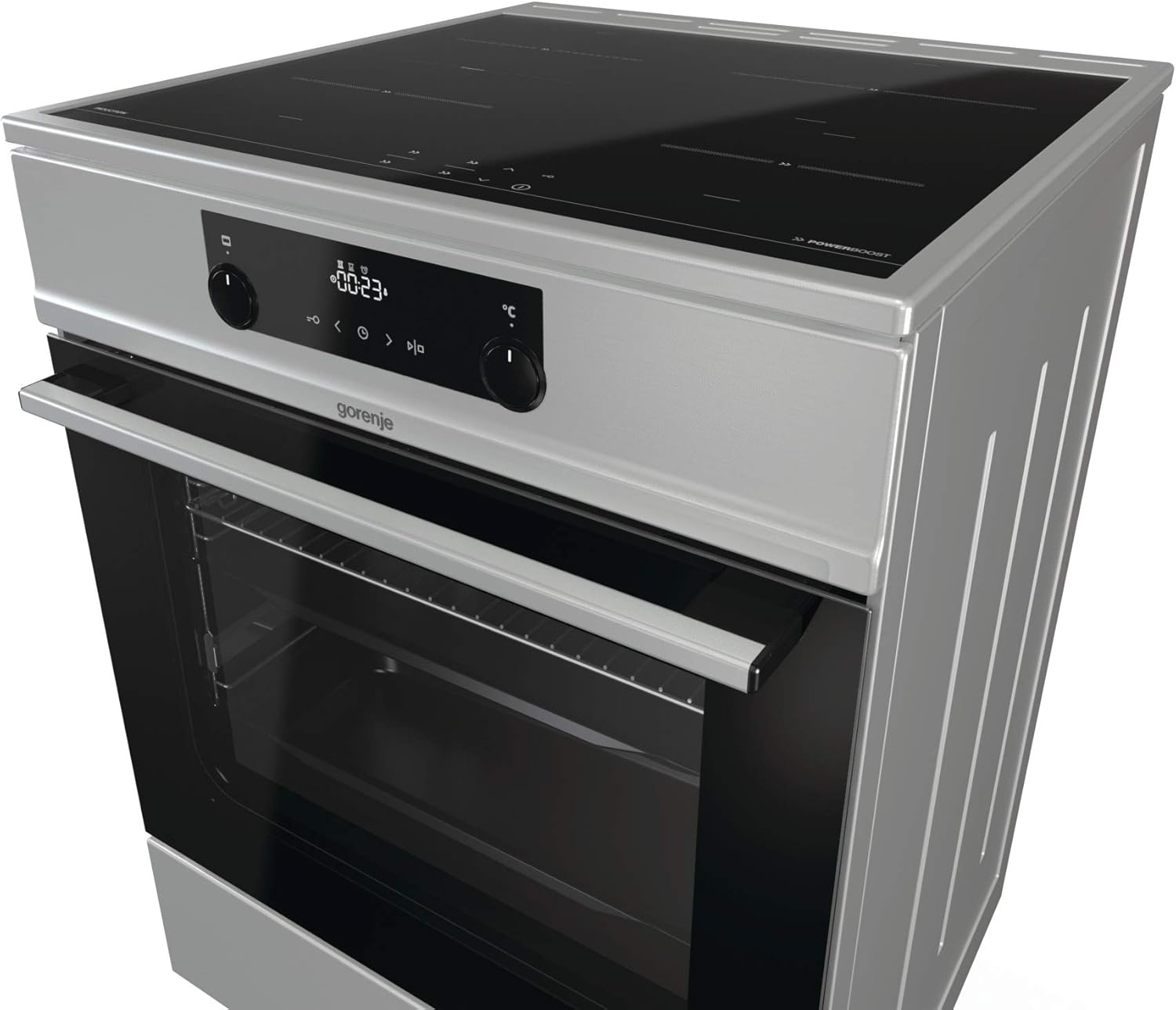 Gorenje GEIT5C61SPG Cucina indipendente con piano cottura a induzione, 50 cm, 70 litri, argento, PerfectGrill, AirFry, FrozenBake, Pizza Mode 300°C, AquaClean, Made in Europe, inox