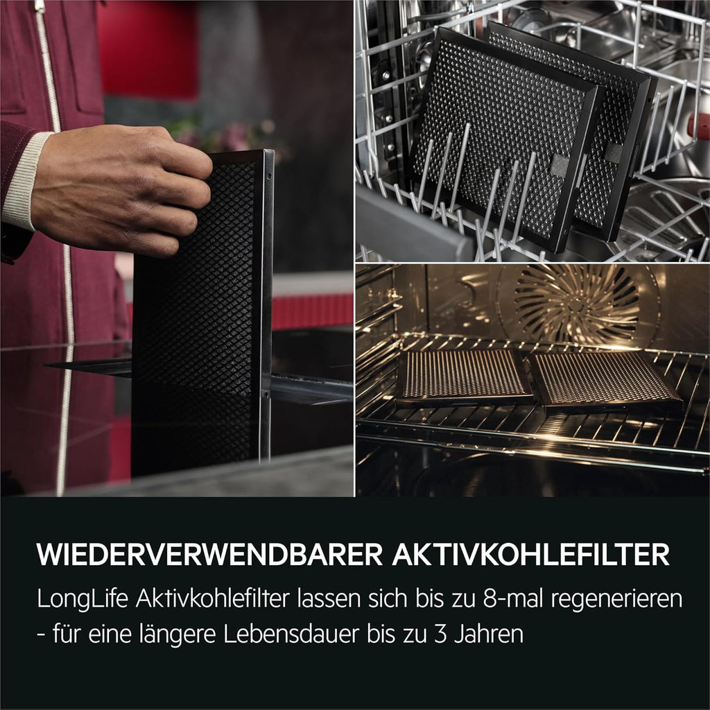 AEG piano cottura a induzione autonomo 80cm con cappa integrata / Prodotto in Germania / 4 zone cottura Flexi con funzione Bridge (combinazione di 2 zone) / Funzione automatica della cappa / Filtro a carbone attivo / COLI84COXB