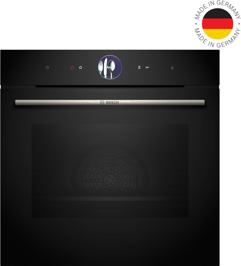 Bosch HMG7361B1, Serie 8 Forno da incasso intelligente con funzione microonde, 60 x 60 cm, Made in Germany, Nero, Air Fry, Anello di controllo digitale, Display touch, Programmi automatici, Supporto per la pulizia