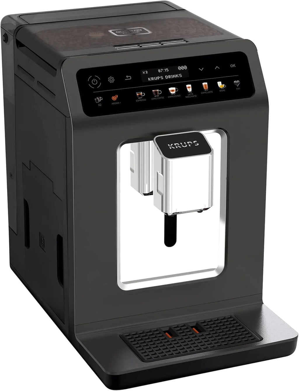 Krups Evidence One Macchina da Caffè Automatica con Tubo per il Latte, 12 Bevande, Funzione 2 Tazze, Display a Colori, Macchina del Caffè, Sigillo TÜV, Nero, EA895N10, Meteor Graphit