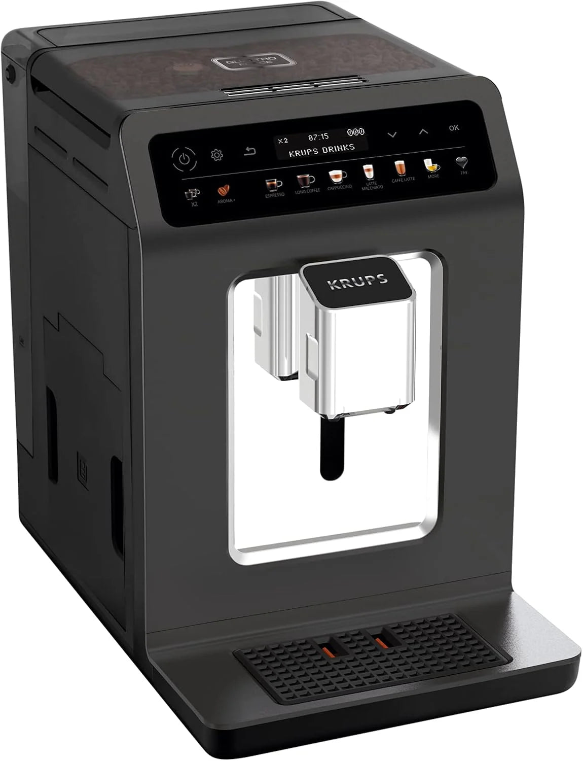 Krups Evidence One Macchina da Caffè Automatica con Tubo per il Latte, 12 Bevande, Funzione 2 Tazze, Display a Colori, Macchina del Caffè, Sigillo TÜV, Nero, EA895N10, Meteor Graphit