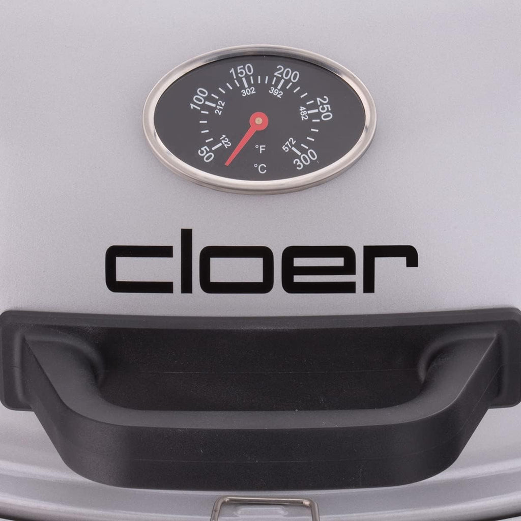 Cloer 6789 Barbecue-Grill, barbecue da esterno con termometro integrato, rivestimento antiaderente, 2400 Watt, superficie grill: 38,5 x 52,5 cm, riponibile in modo salvaspazio