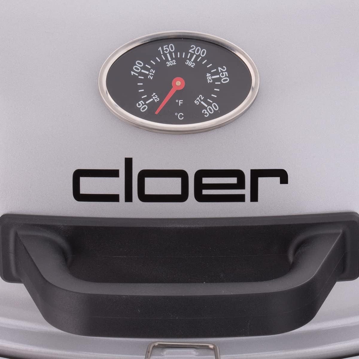 Cloer 6789 Barbecue-Grill, barbecue da esterno con termometro integrato, rivestimento antiaderente, 2400 Watt, superficie grill: 38,5 x 52,5 cm, riponibile in modo salvaspazio