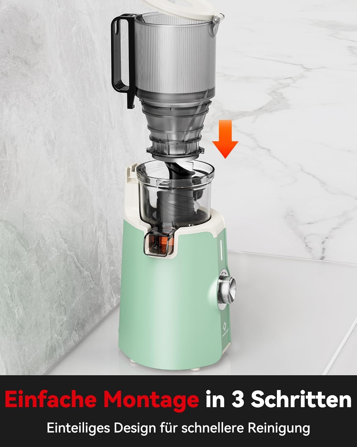 LINKChef Schnellreinigungs Entsafter, NO-Prep Entsafter Gemüse und Obst, Blitzreiniger Saftpresse Slow Juicer Testsieger mit Einfacher Installation, BPA Frei, 115mm, 1.2L, 200w Schwarz