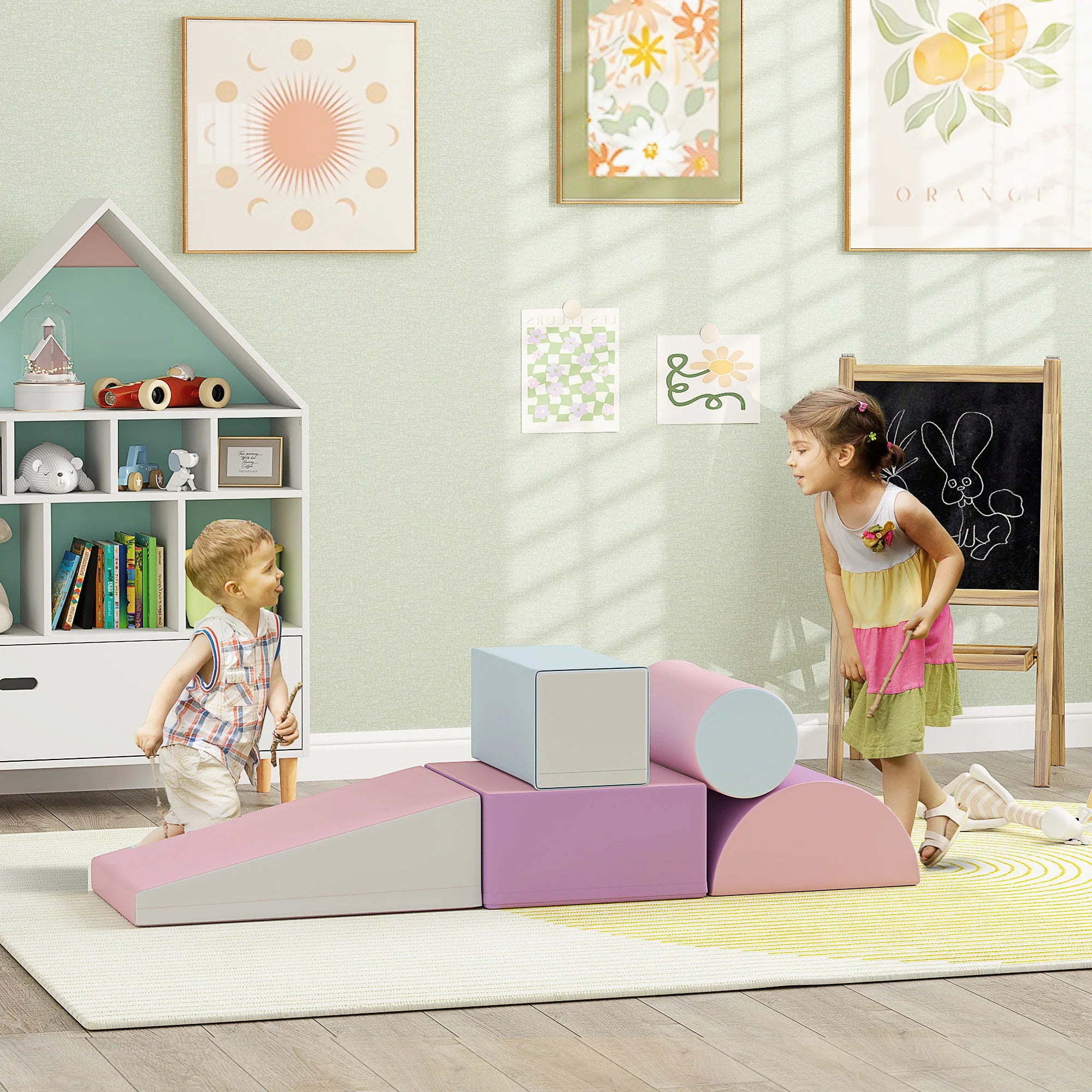 HOMCOM Set 5 Blocchi Morbidi – Giocattolo da Costruzione per Bambini Piccoli