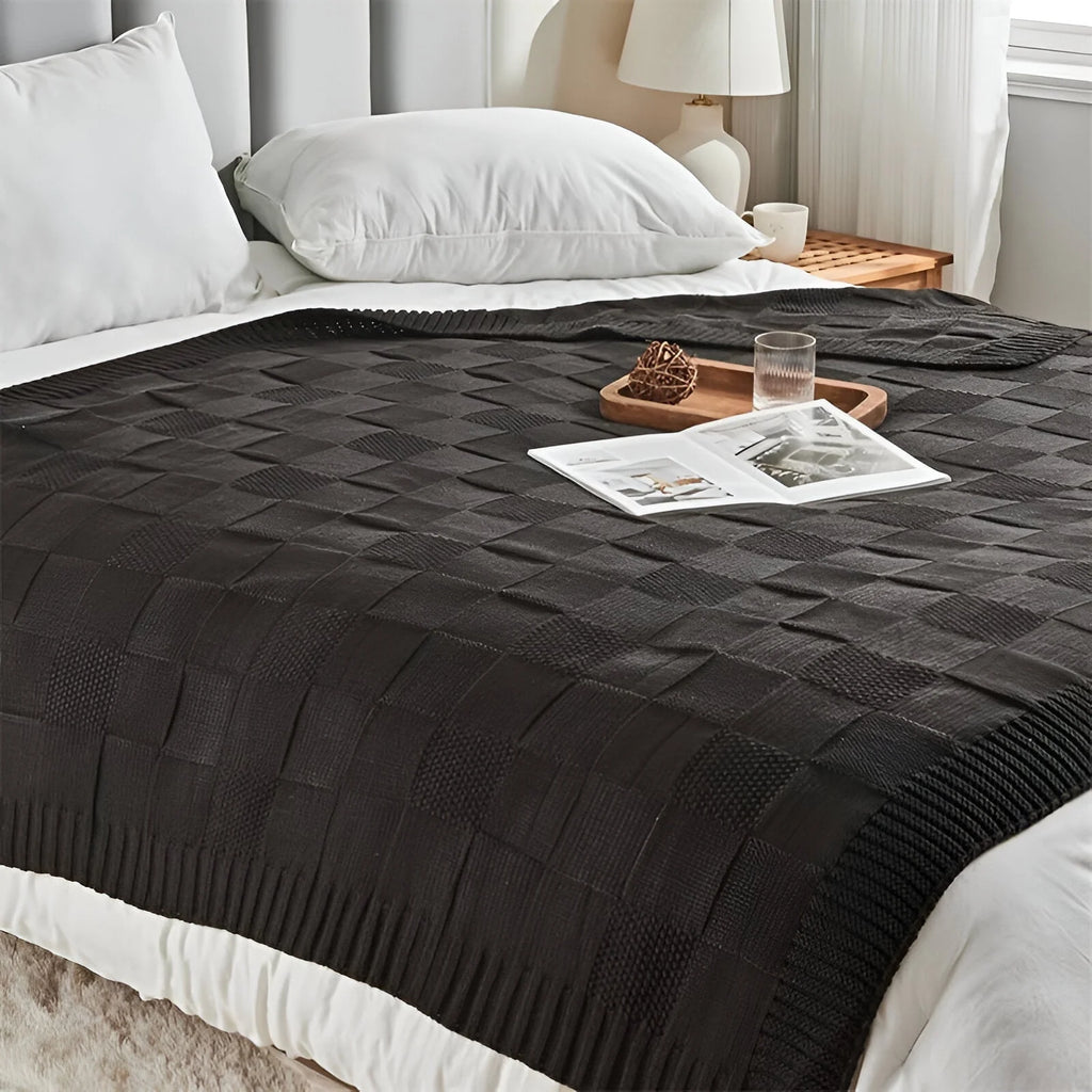 MonoKnit Coperta lavorata a maglia – Coperta in pile acrilico a righe di alta qualità, in bianco e nero, per letto e divano