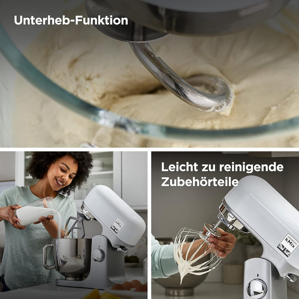 Kenwood kMix KMX750RD Robot da cucina, Ciotola in acciaio inox da 5 litri, Sistema di sicurezza Safe-Use, Corpo in metallo, 1000 Watt, Inclusi set di 3 accessori da pasticceria e paraspruzzi, Rosso