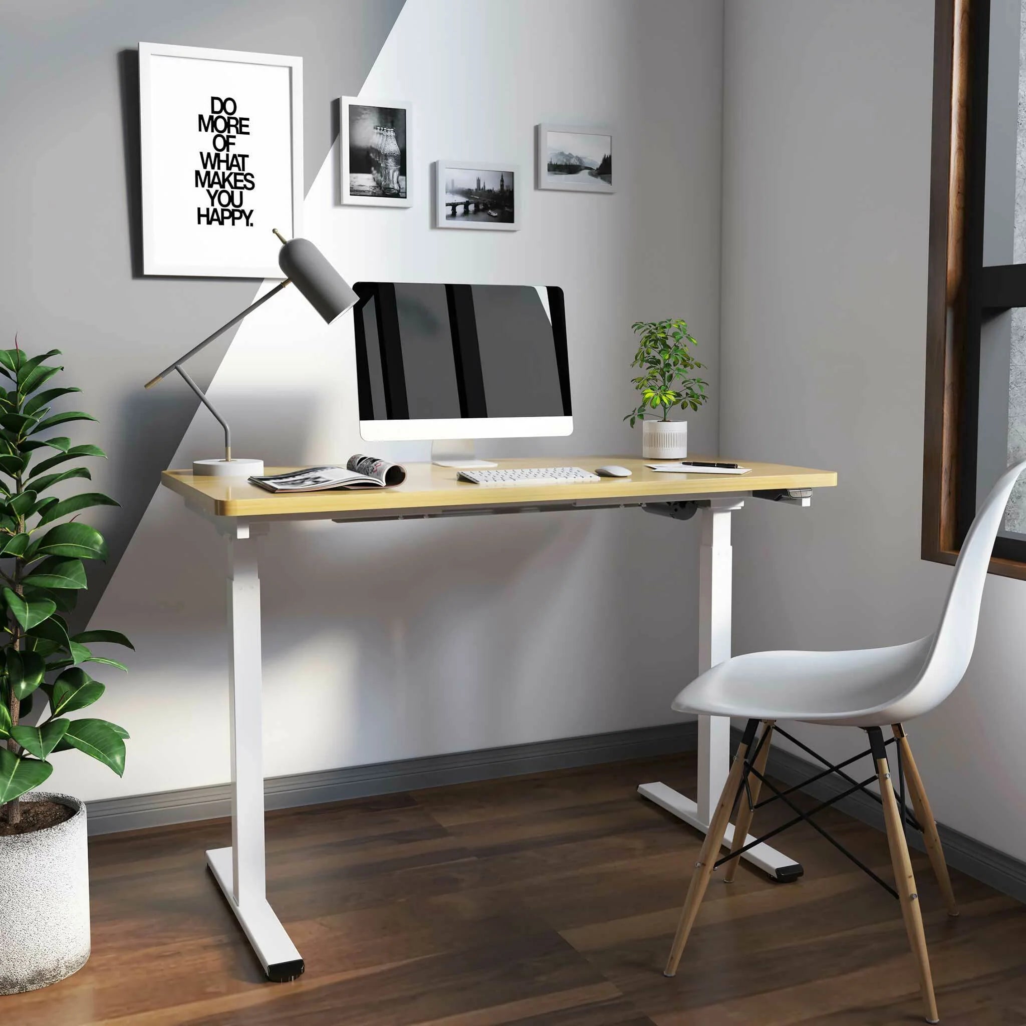 Lykke Elektrisch Hhenverstellbarer Schreibtisch M100, wei/Eiche, 120 x 60 cm