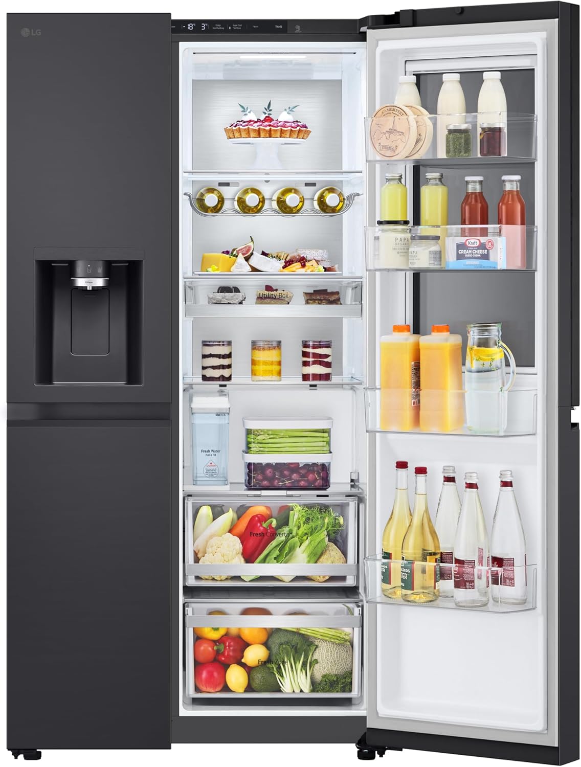 LG GSGV81PYLL Frigorifero Side by Side, Classe E, 635 L, Instaview, Frigorifero con congelatore, Dispenser ghiaccio, ghiaccio tritato, acqua, Total NoFrost, Smart Inverter Compressor, Wi-Fi