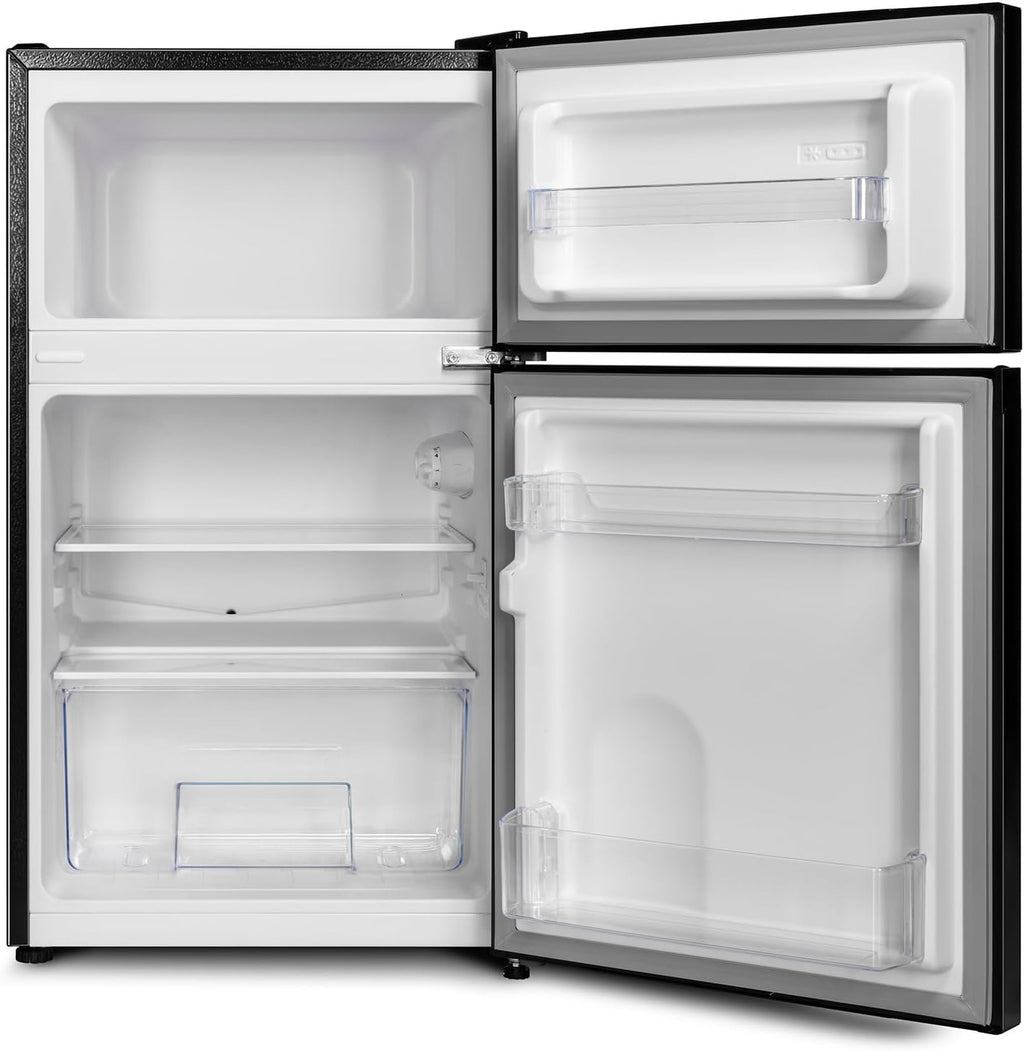 CHIQ CTT107BC Frigorifero Piccolo 107 Litri, Altezza 84 cm, Profondità 55 cm, Ingombro di soli 0,3 ㎡, Micro-Congelatore, Vario Box, 7 Livelli di Controllo della Temperatura, Silenzioso, 87 kWh/anno, Nero