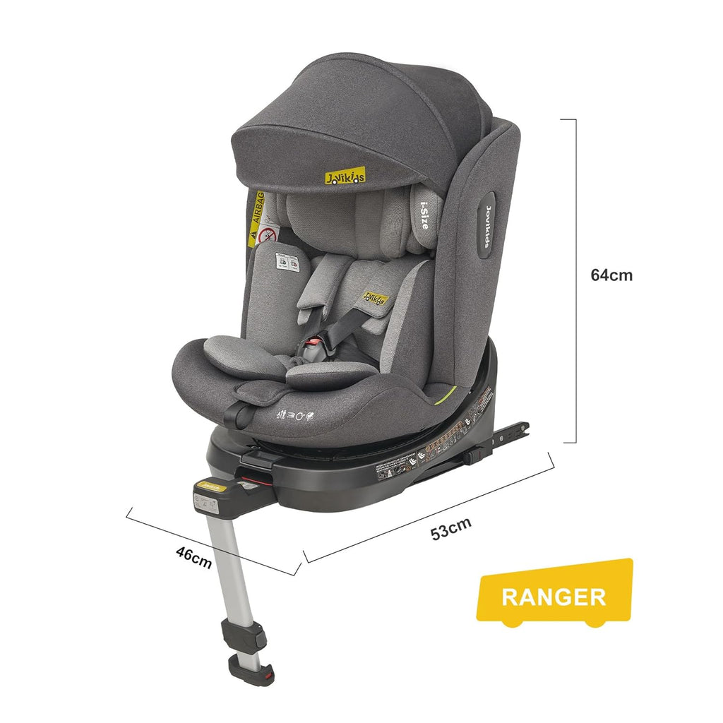 Jovikids 360° Drehbar Kindersitz mit ISOFIX, i-Size 40-150cm(ab Geburt -12 Jahre) Baby Autositz Reboarder mit Liegefunktion & Abnehmbar Vordach, ECE R129 (blau)