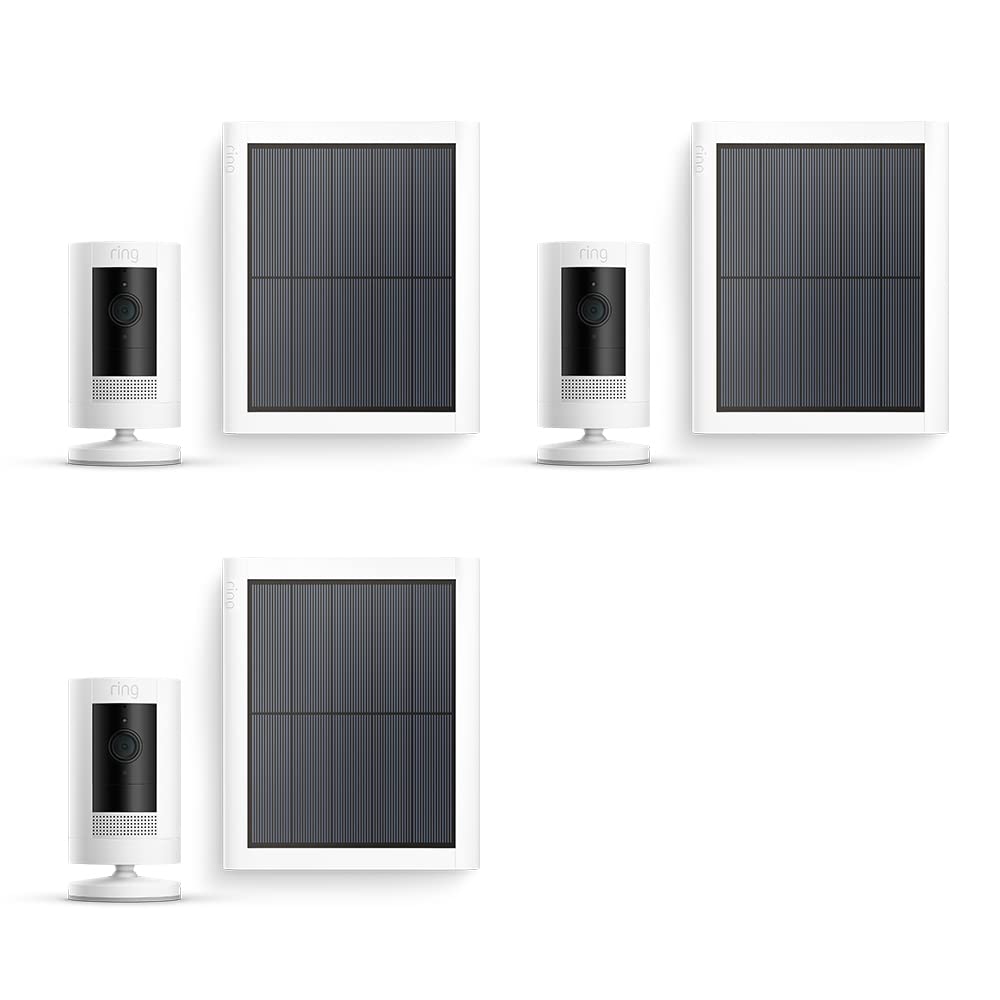 Ring Außenkamera Solar (Stick Up Cam) | Überwachungskamera aussen mit Solarpanel, 1080p-HD-Video, WLAN, witterungsbeständig, geeignet für Haus & Grundstück | 4 Kameras