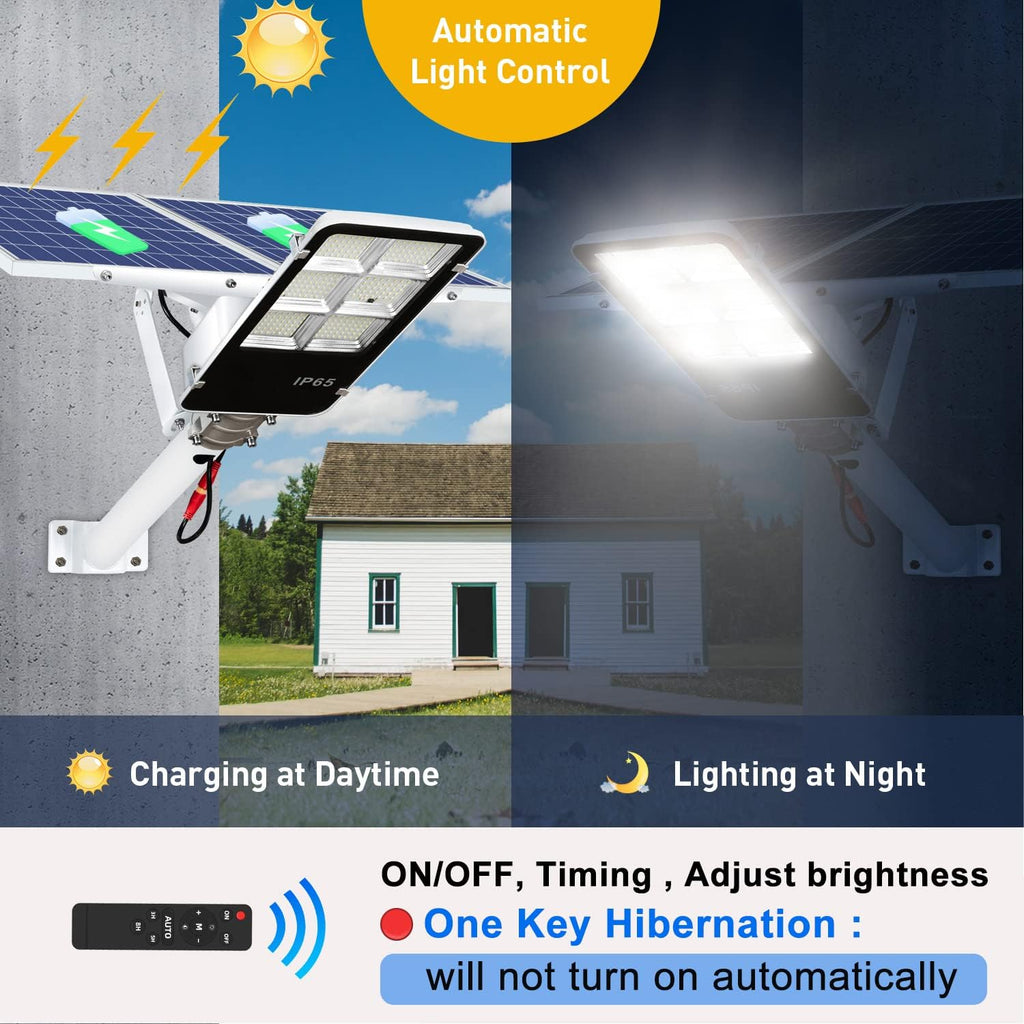WERISE Lampione Solare Esterno da 800W, Illuminazione Solare a LED dal Tramonto all'Alba con Telecomando, Proiettore Solare Impermeabile IP65 da 6500K per Giardino, Strada