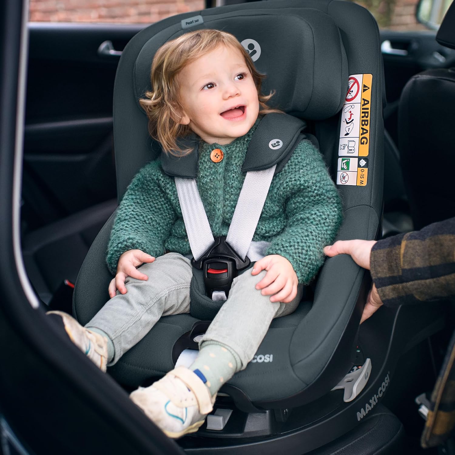 Maxi-Cosi Pebble 360 i-Size Babyschale Drehbar, Neugeborenen Autositz 360 Grad, 0–15 Monate (40–83 cm), Drehung mit einer, ClimaFlow, Easy-In-Gurt, G-CELL Seitenaufprallschutz, Essential Graphite