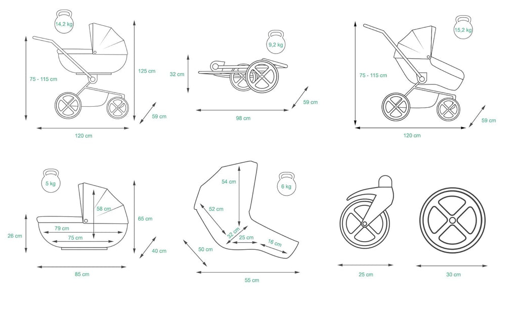 BabyLux® Bambimo Kinderwagen Set 3 in 1 - Qbaro - incl. Babywanne, Buggy Sportsitz, Auto-Babyschale - Autositz - Kinderwagenset - Kombikinderwagen mit Wickeltasche, Regenschutz usw.