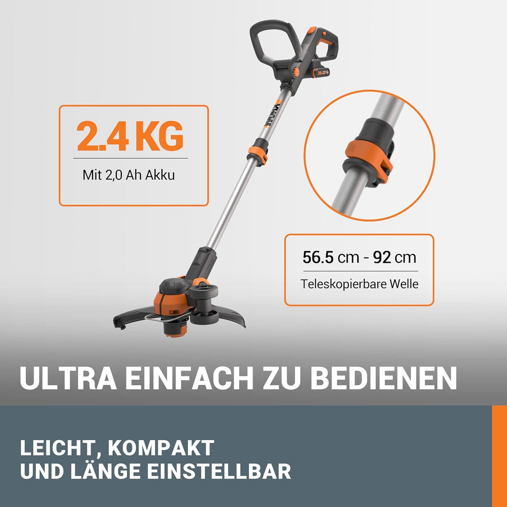 WORX WG163E Akku Rasentrimmer 20V & WG547E.9 Akku-Laubbläser Turbine 20V - höhe Leistung mit Turbinen-Technologie