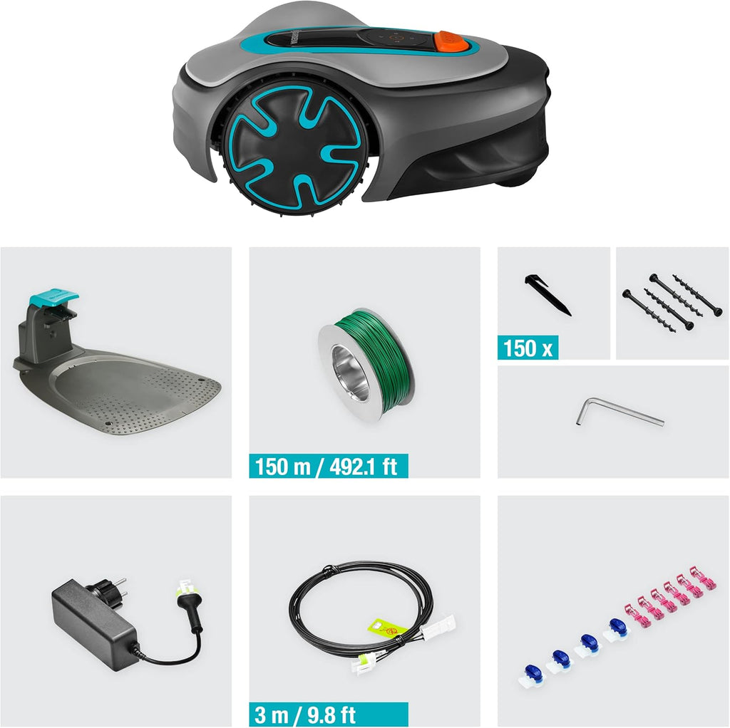 Gardena Rasaerba robotizzato SILENO minimo 500 m: tosaerba intelligente con connettività ottimale, programmabile con l'app Gardena Bluetooth, versione DE (15202-20)