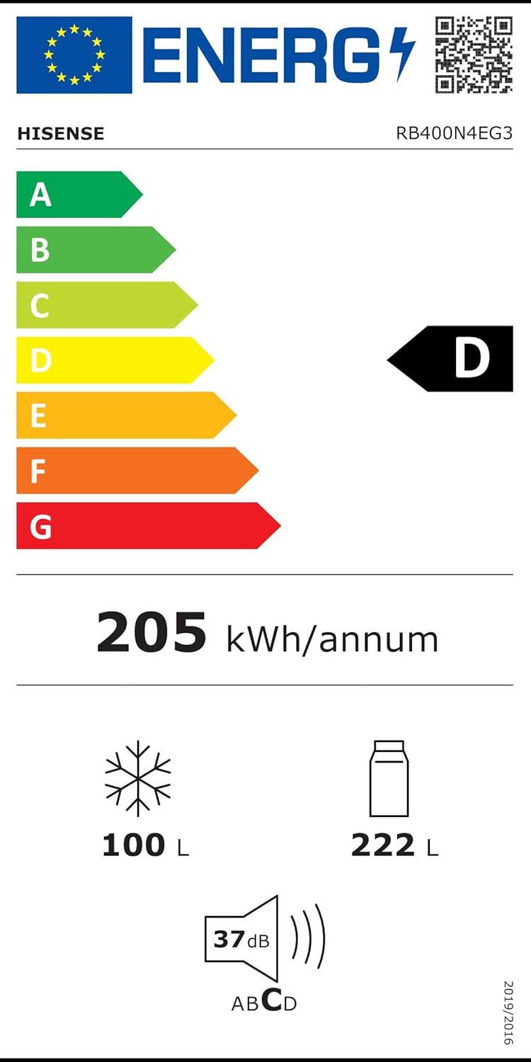Hisense RB327N4ADD Frigorifero Combinato, Classe Energetica D, Total NoFrost, Porta Reversibile, Griglia Portabottiglie, Vano Frigo 171 Litri, Vano Congelatore 85 Litri, Look Acciaio Inox