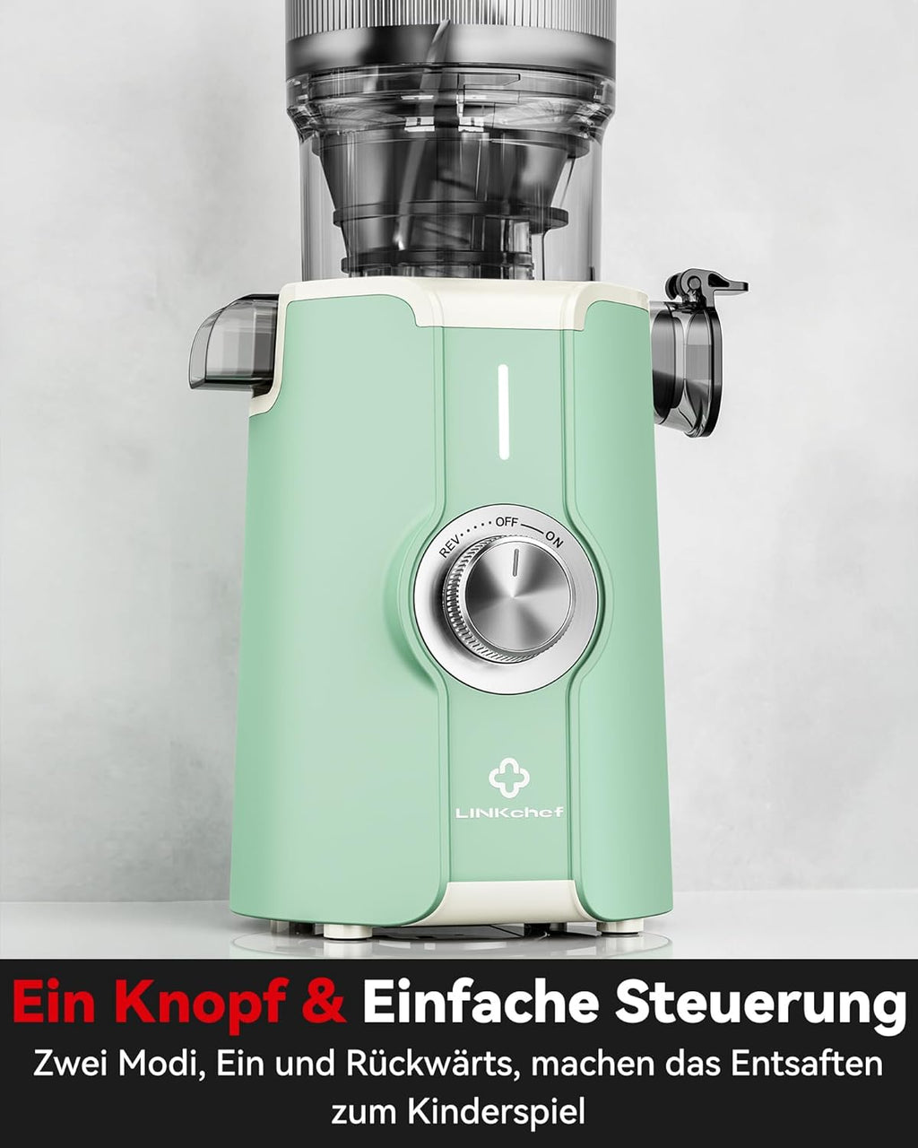 LINKChef Schnellreinigungs Entsafter, NO-Prep Entsafter Gemüse und Obst, Blitzreiniger Saftpresse Slow Juicer Testsieger mit Einfacher Installation, BPA Frei, 115mm, 1.2L, 200w Schwarz