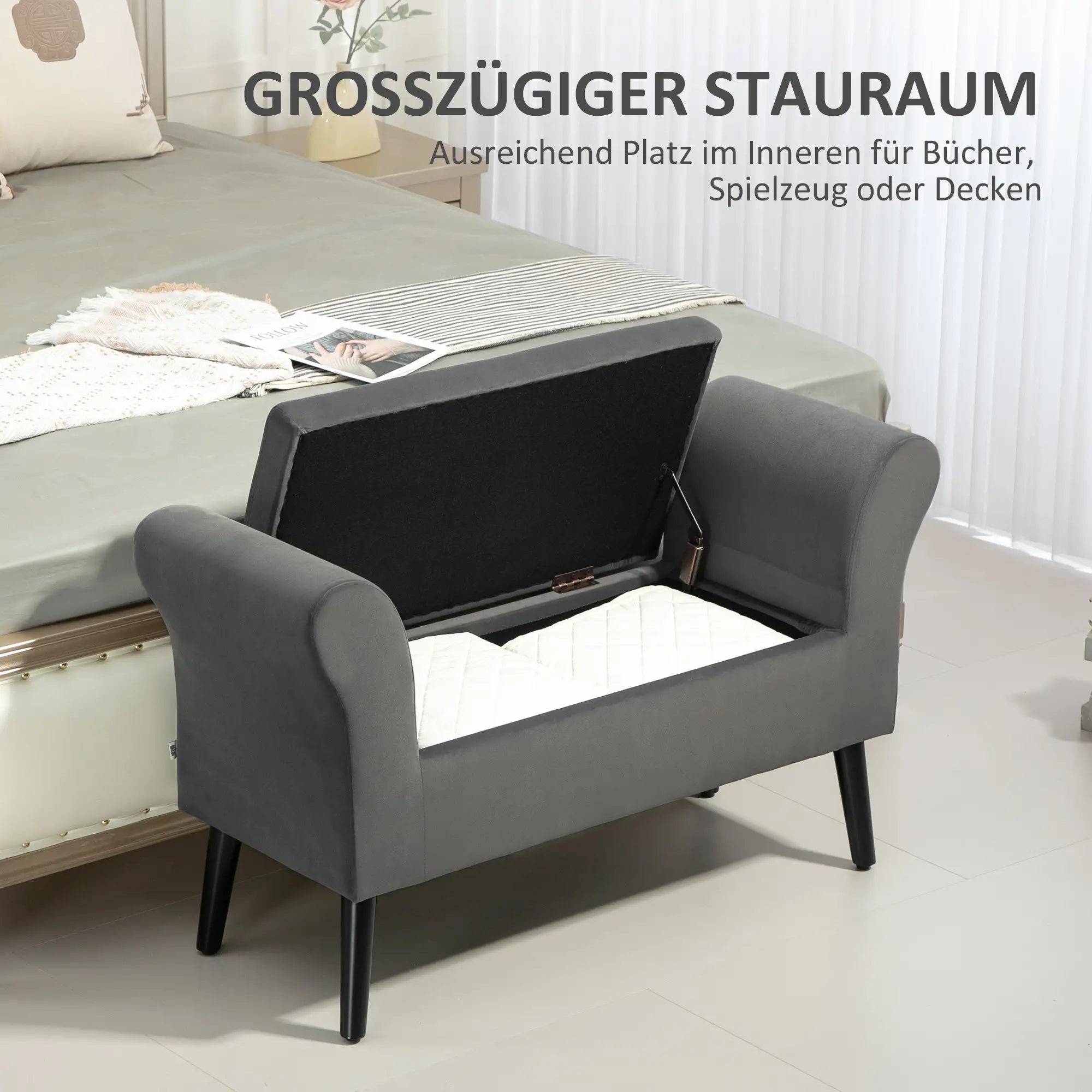 HOMCOM Sitzbank mit Stauraum & Armlehnen, Dunkelgrau