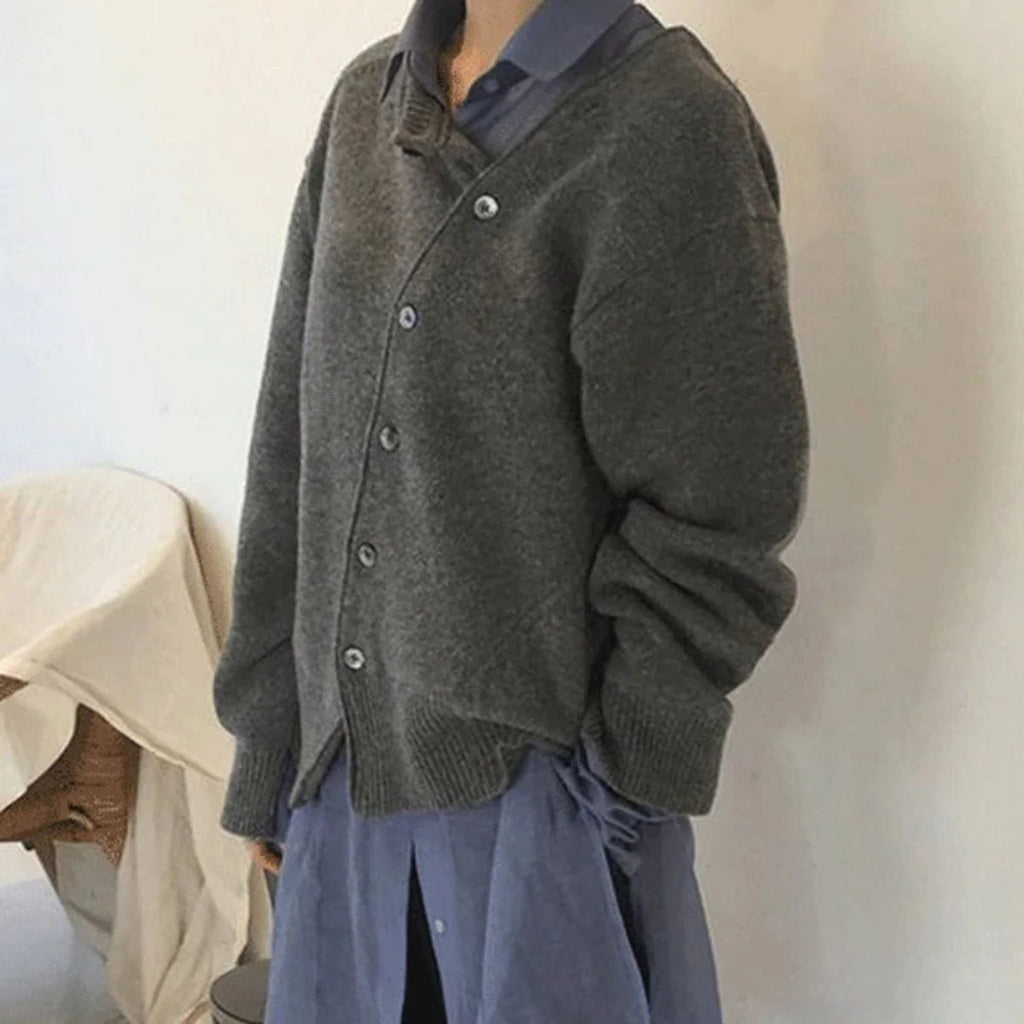 Asymmetrische Strickjacke mit Knpfen für Damen