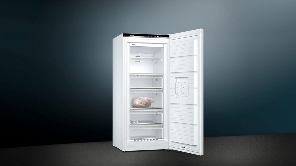 Siemens GS54NAWCV iQ500 Congelatore verticale, 176 x 70 cm, 327 L, NoFrost mai più sbrinamento, bigBox spazio per alimenti di grandi dimensioni, varioZone ripiani e cassetti flessibili in vetro, Bianco