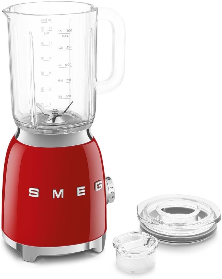 Smeg, BLF03PKEU, Frullatore da tavolo da 1,5 l, 4 velocità, 4 programmi automatici, Doppia lama rimovibile, Coperchio trasparente con tappo dosatore, Antiscivolo, 800W, Rosa