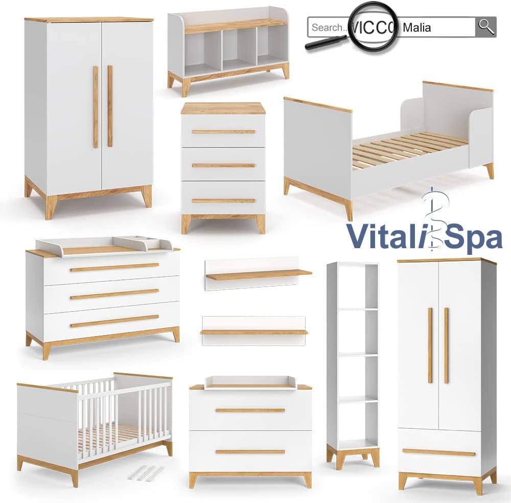 VitaliSpa Fasciatoio Malia, bianco/rovere, 133 x 98 cm XL con 3 cassetti