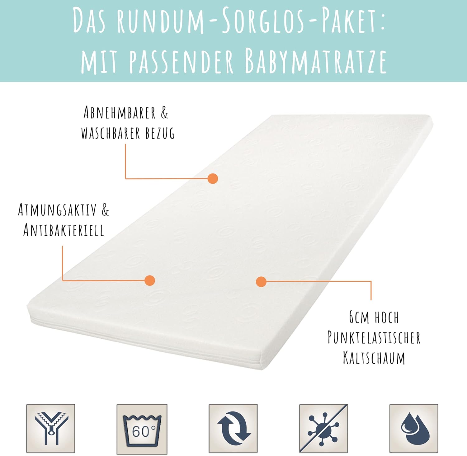 Kids Collective Lettino per neonati 60x120 regolabile in altezza e sponde rimovibili, opzionale con cassetto e materasso | Legno di faggio bianco molto stabile Prodotto in Europa