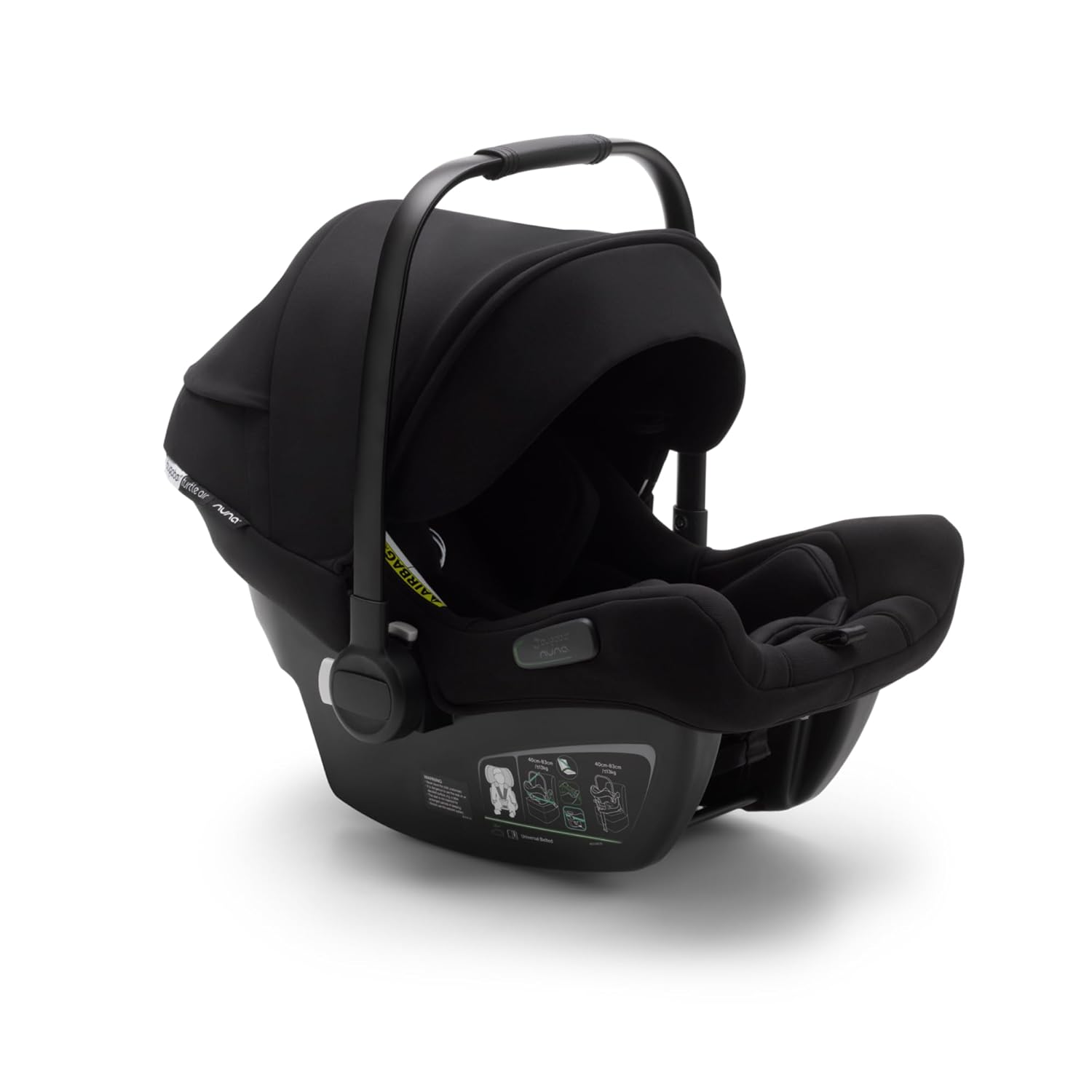 Bugaboo Turtle Air by Nuna, seggiolino auto confortevole per neonati e bambini piccoli, ultraleggero, sicuro e pratico, con capottina parasole e finestrella, nero