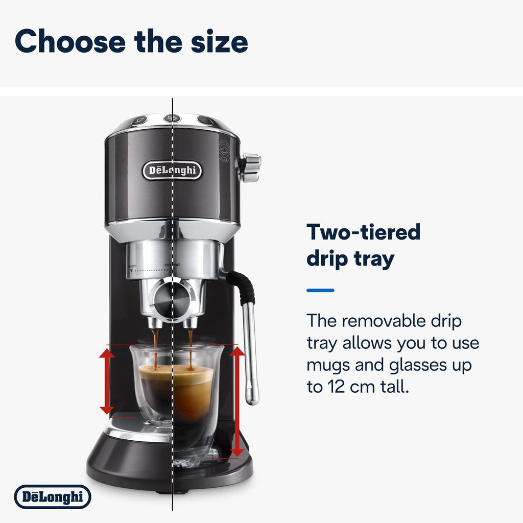 De'Longhi Dedica Style EC 685.M – Macchina da caffè espresso con portafiltro, con montalatte professionale, larga solo 15 cm, per caffè in polvere o cialde ESE, serbatoio dell'acqua da 1 l, argento