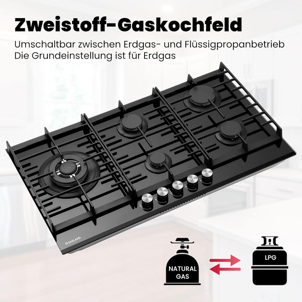 GASLAND GH60SF Einbau Gaskochfeld Edelstahl 4 Flammig, Gas Einbau Autark Gaskochfeld, 8000 W Butan-Gasherd, LPG/Erdgas