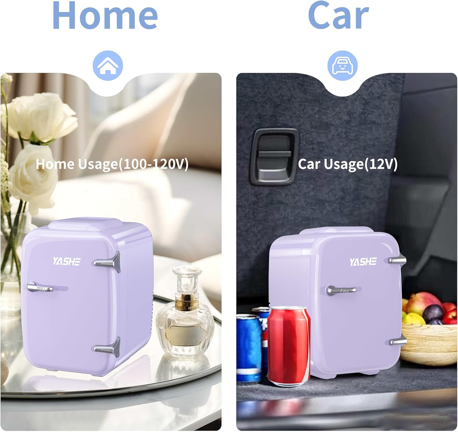 YASHE Mini Fridge, 4 Litre Mini Refrigerators for Cosmetics, Drinks, 220 V AC/12 V DC Thermoelectric Cooling and Heating, Small Fridge for Bedroom, Office, Dorm, Car (Pink)