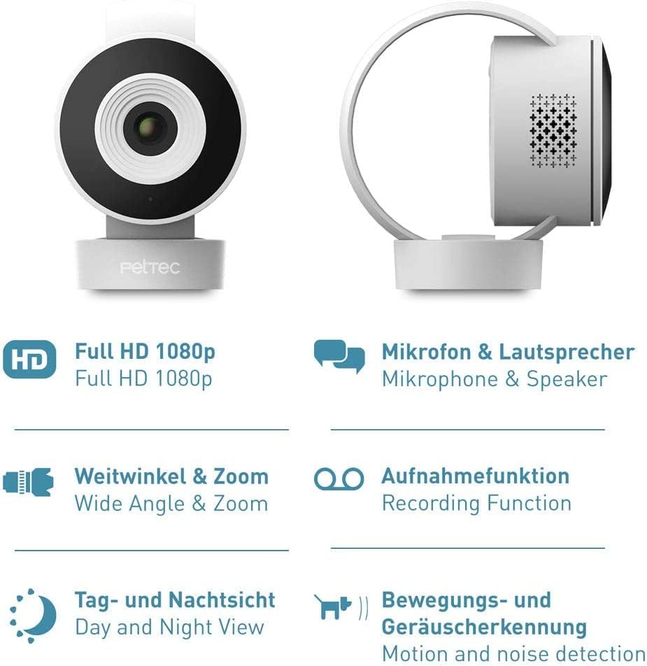 PetTec – Pet Cam Buddy Haustierkamera Futterautomat 8L für Katzen- & Hunde-Trockenfutter – Automatischer Futterspender mit WLAN & App-Steuerung -Inkl. 2-Wege-Audio, Bellerkennung & Nachtsicht