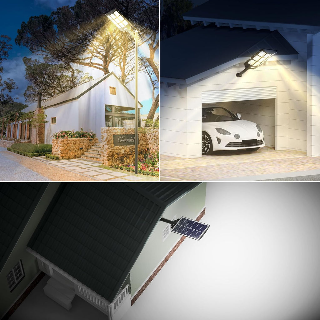 Ofuray 2000W Solar Straßenlaterne für Außen, 200000LM Solarlampen für Außen mit Bewegungsmelder, 6500K Solarleuchten Dämmerung bis zum Morgengrauen, IP67 Wasserdichte wegeleuchte für Parkplatz, Hof