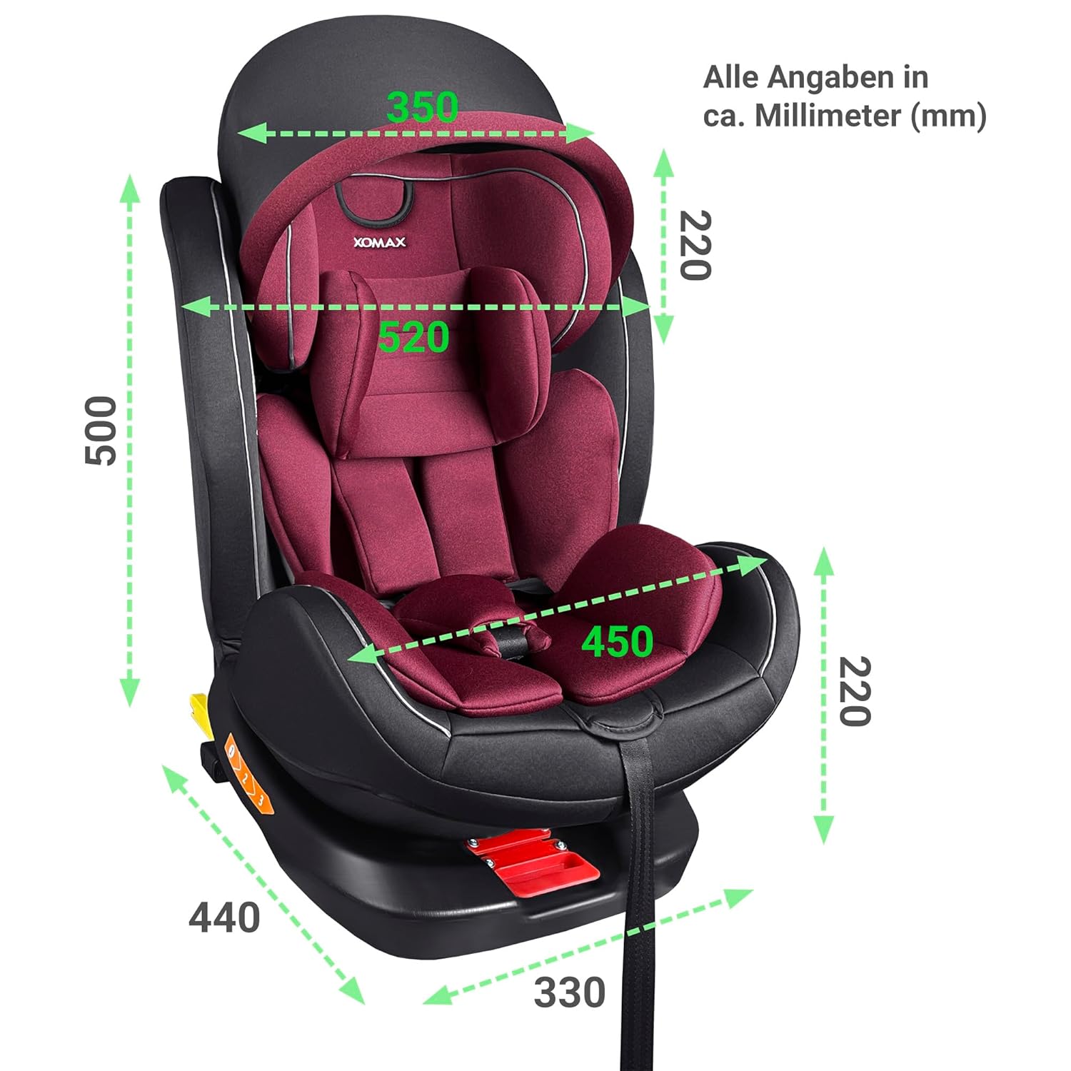 XOMAX XZ-16 Kindersitz drehbar 360° mit ISOFIX und Liegefunktion I mitwachsend I 0-36 kg, 0-12 Jahre, Gruppe 0/1/2/3 I 5-Punkt-Gurt und 3-Punkt-Gurt I Bezug abnehmbar, waschbar I ECE i-Size 129R