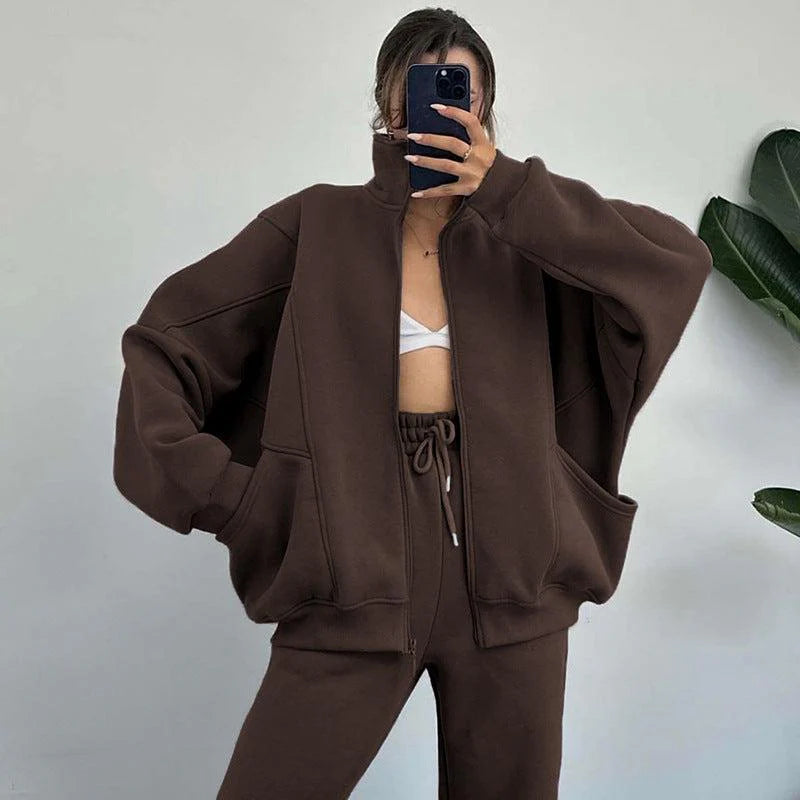 Set aus Reiverschlussjacke und Kordelzughose für Damen