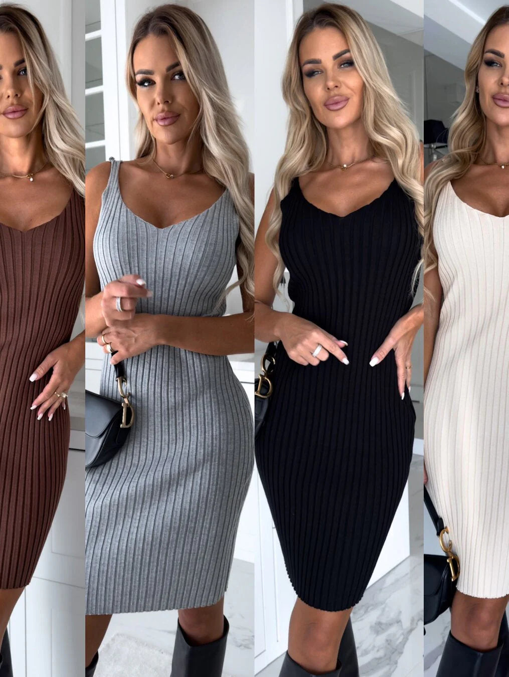 Geripptes Kleid mit doppelten Anhngern